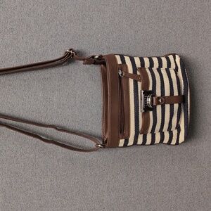 Chaps Navy and Cream Striped Crossbody Bag